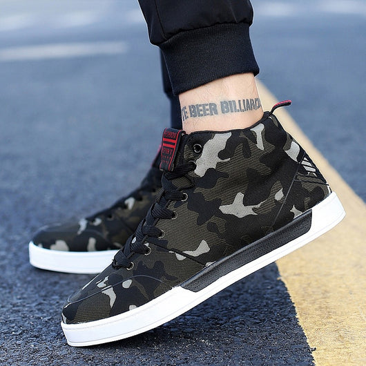 Zapatillas Altas Camuflaje Lona Estilo Coreano Talla Grande Hombre - Image 9