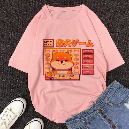Playera Estampada Shiba Inu y Gato Lindo para Mujer - Estilo Casual