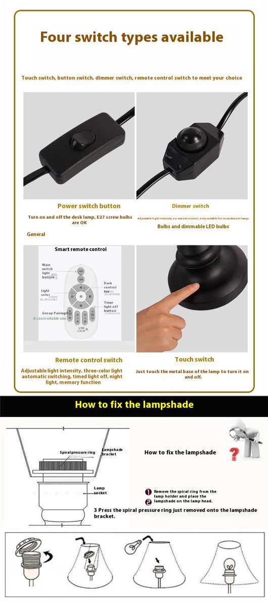 Lámpara de Mesa Retro Europea con Pantalla de Tela para Dormitorio - Image 9