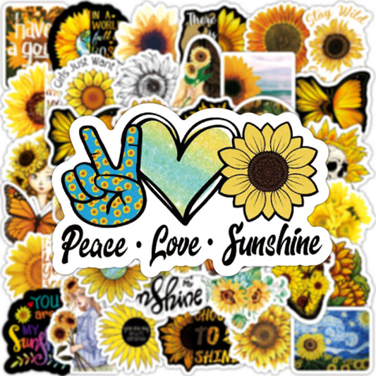 A collection of sunflower stickers, including a large central sticker with a Van Gogh-inspired sunflower painting on a blue background. - Image 2