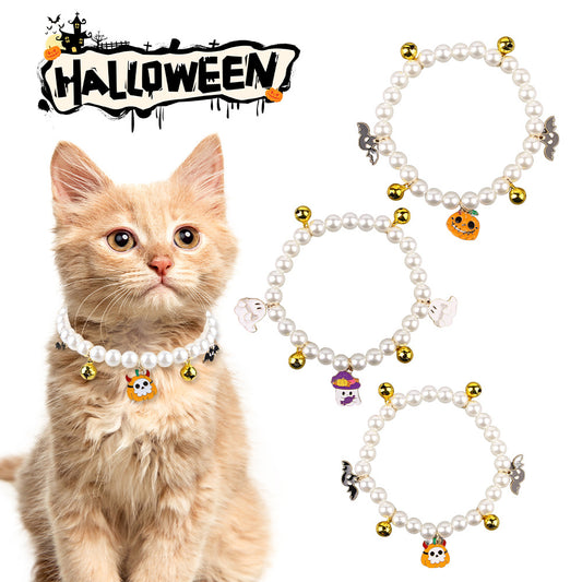 Collares de Perlas para Mascotas con Campana - Adorno Halloween para Gatos y Perros