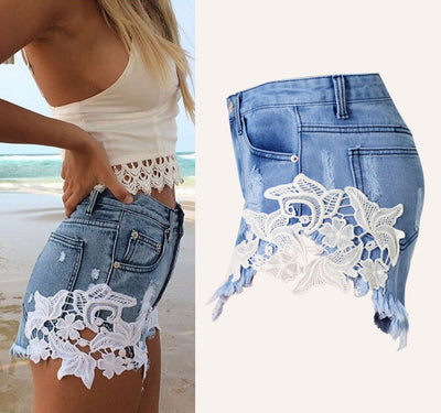 Shorts Boho de Cintura Alta con Encaje para Playa y Resort - Image 4