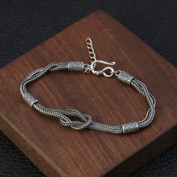 Pulsera de Plata Tailandesa Tejida a Mano - Diseño Retro Nicho en Plata 925