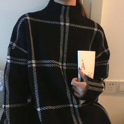 Suéter de Cuello Alto a Cuadros con Núcleo Hilado para Mujer - Image 10