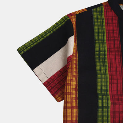 Camisa Étnica de Cuello Mao Rayas Algodón-Lino Manga Corta - Image 12