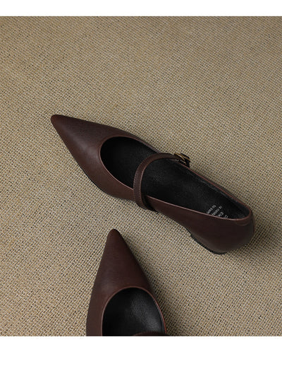 Pumps Retro Francés Punta Fina de Piel de Oveja para Mujer - Image 36