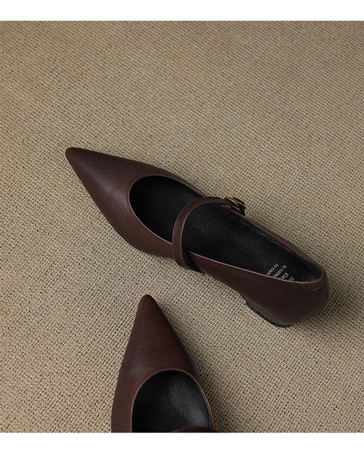 Pumps Retro Francés Punta Fina de Piel de Oveja para Mujer - Image 36