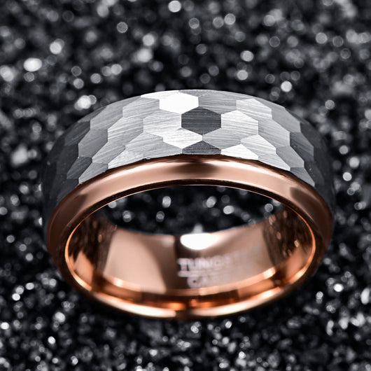Anillo de Acero Tungsteno Chapado en Oro Rosado para Hombre - Image 7