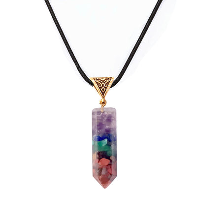 Collar Hexagonal de Piedras Trituradas de los Siete Chakras con Colgante Aura - Image 13