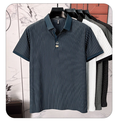 Polo de Seda Helada a Rayas - Camisa Business Casual para Hombre Maduro - Image 14