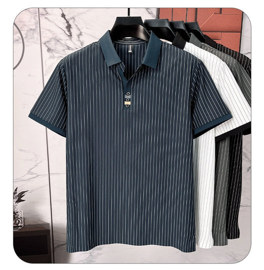 Polo de Seda Helada a Rayas - Camisa Business Casual para Hombre Maduro - Image 14