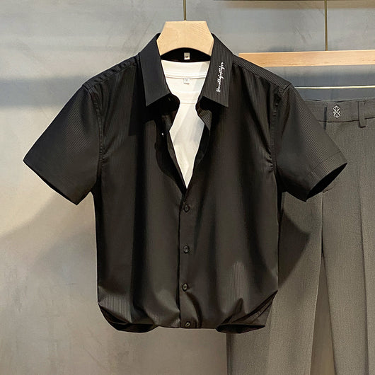 Camisa Casual Slim Fit Rayada para Hombre - Manga Corta Estilo Ejecutivo - Image 5