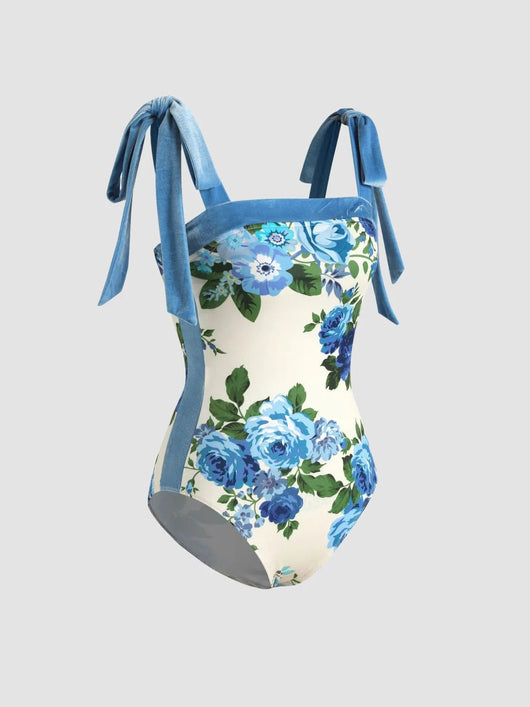 Traje de Baño Dos Piezas Chiffon con Falda Cadera Estampada - Image 37