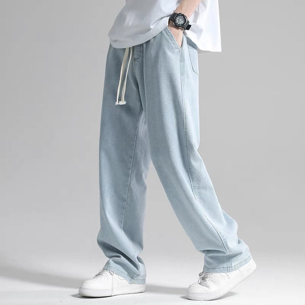 Pantalón Jeans Hombre Corte Recto Ancho Suelto con Caída