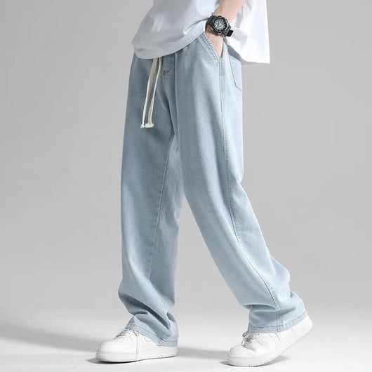 Pantalón Jeans Hombre Corte Recto Ancho Suelto con Caída