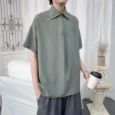 Camisa Suelta de Manga Corta en Color Sólido para Hombre - Image 4