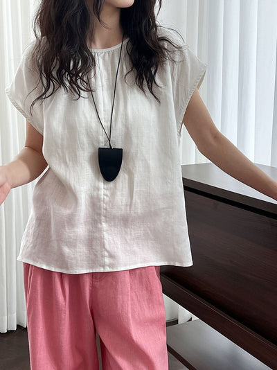 Blusa Tencel Lino Cuello Redondo Ajustada para Mujer - Image 27