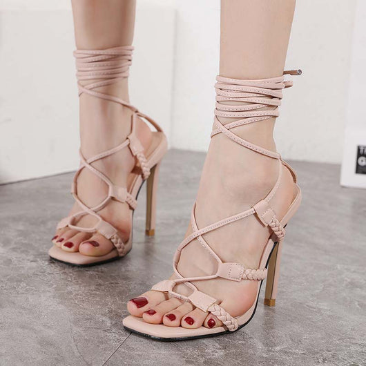 Sandalias de Tacón Super Alto con Punta Cuadrada y Tiras Trenzadas - Image 5