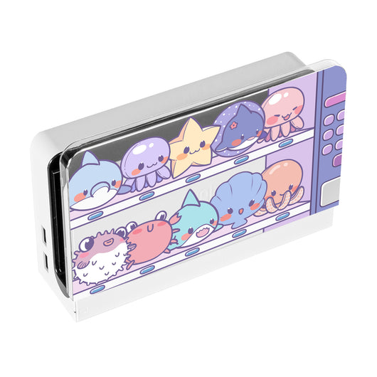 Clear protective case for Nintendo Switch OLED with cute marine animal design, including paw print thumb grips. - Image 5