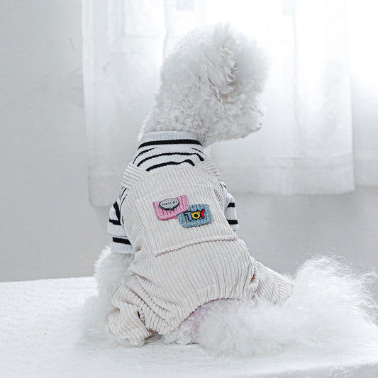 Mono Overol a Rayas para Mascotas - Diseño Clásico Blanco y Negro con Bolsillo