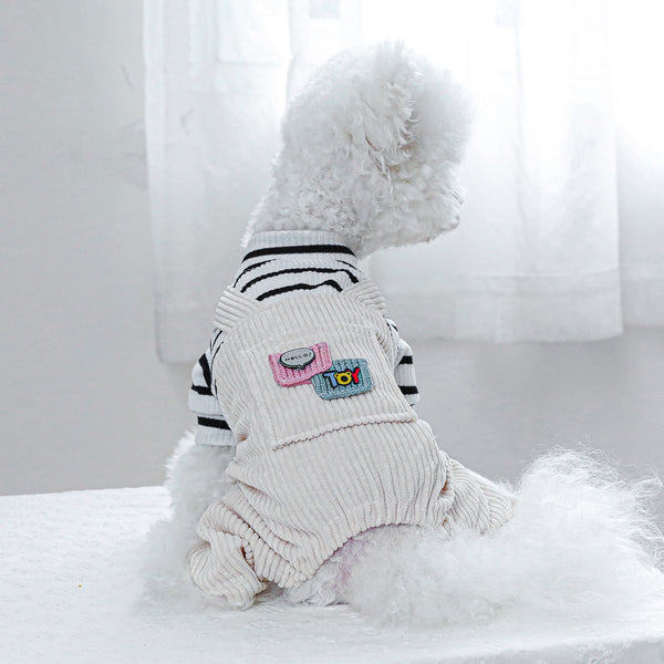 Mono Overol a Rayas para Mascotas - Diseño Clásico Blanco y Negro con Bolsillo