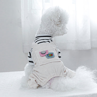 Mono Overol a Rayas para Mascotas - Diseño Clásico Blanco y Negro con Bolsillo