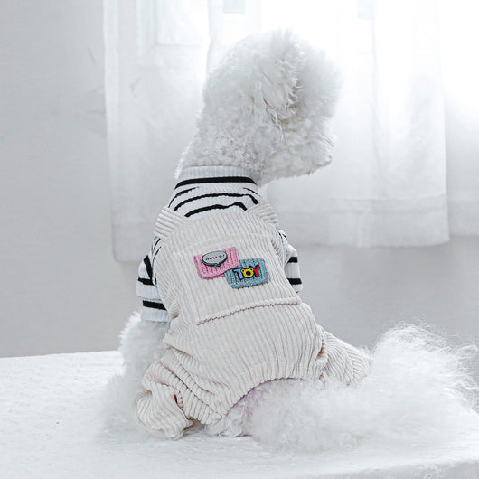 Mono Overol a Rayas para Mascotas - Diseño Clásico Blanco y Negro con Bolsillo