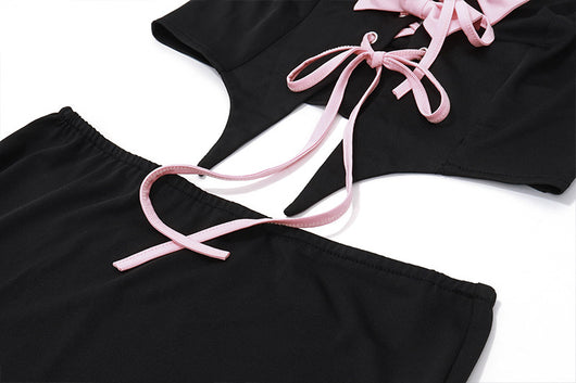 Conjunto Sexy de Falda y Top Halter con Detalle de Moño y Tiras Cruzadas - Image 14