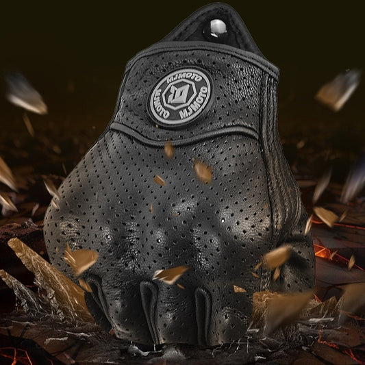 Guantes de Ciclismo Retro Medio Dedo en Cuero Oveja - Resistentes al Desgarre