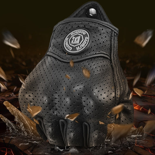 Guantes de Ciclismo Retro Medio Dedo en Cuero Oveja - Resistentes al Desgarre