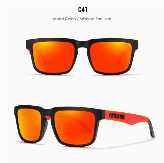 Men's and women's dazzling blue and black striped polarized sunglasses with gray lenses and a black case. - Image 38