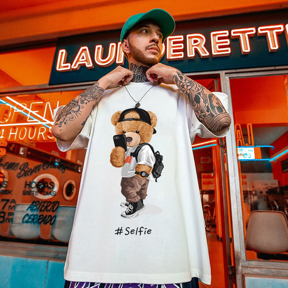 Playera de Algodón con Estampado Oso para Hombre