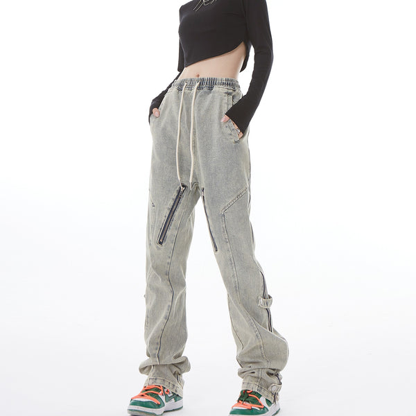 Jeans Flare Efecto Desgastado con Cierre Lateral