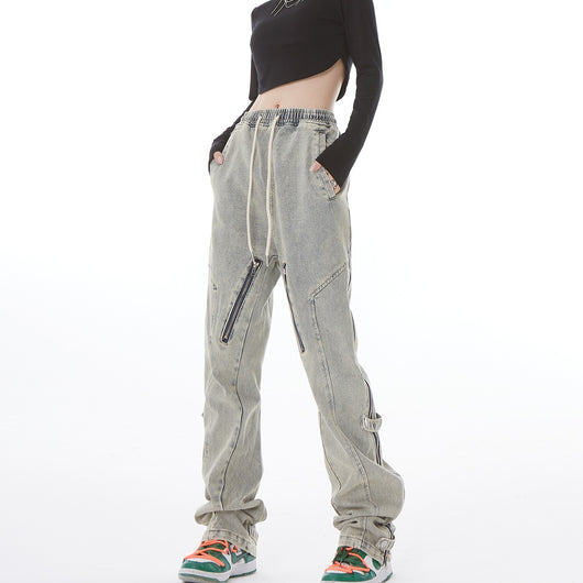 Jeans Flare Efecto Desgastado con Cierre Lateral