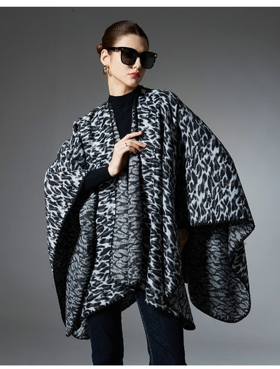 Chal Cruzado Estampado Leopardo Negro - Versátil para Primavera, Otoño e Invierno - Image 21