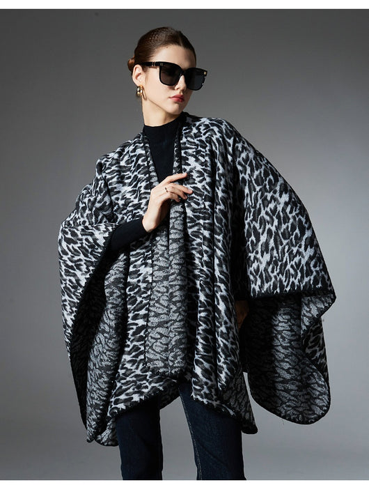 Chal Cruzado Estampado Leopardo Negro - Versátil para Primavera, Otoño e Invierno - Image 21