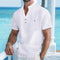 Camisa de Lino con Cuello Mao Manga Corta para Hombre