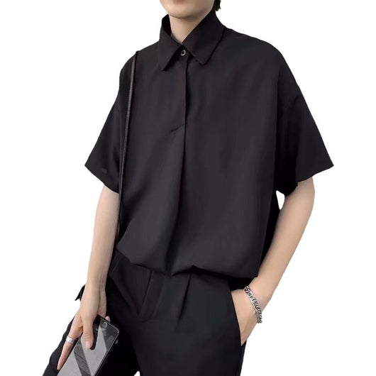 Camisa Suelta de Manga Corta en Color Sólido para Hombre - Image 5