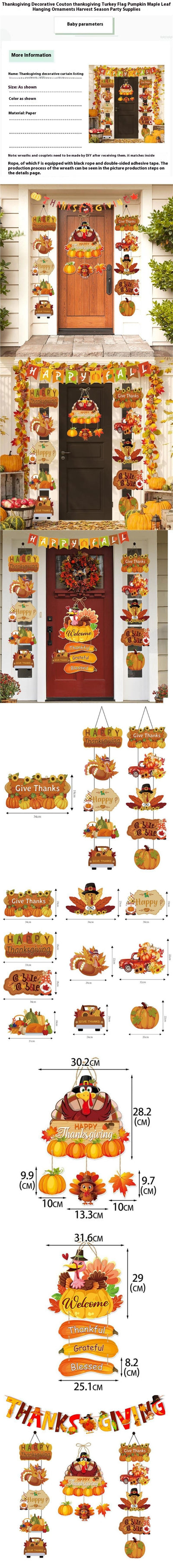 Bandera Decorativa Otoño Acción de Gracias con Hojas de Arce, Pavo y Calabaza - Image 13