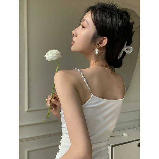 Vestido Camisero Plisado con Perlas y Tirantes Finos - Estilo Coreano - Image 10