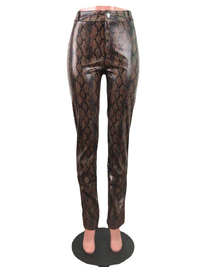 Pantalones de Cuero Estampado Serpiente con Pierna Ancha y Stretch para Mujer - Image 4