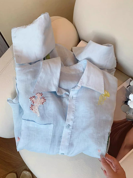 Blusa de Protección Solar con Bordado Floral para Mujer - Image 10
