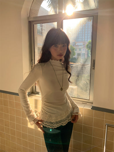 Blusa Ajustada con Encaje para Mujer - Manga Larga Elegante - Image 2