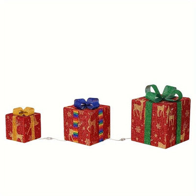 Set 3 Cajas de Regalo Navideñas con Moño Luminoso para Árbol de Navidad - Image 9
