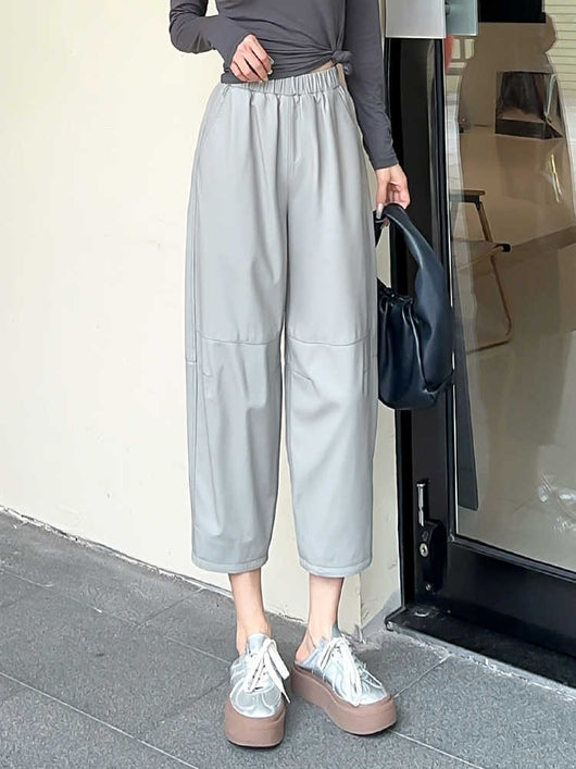 Pantalones de Cuero Ancho Casual Versátil para Mujer - Image 12