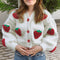 Cardigan Suelto con Fresa Cute para Mujer - Escote en V