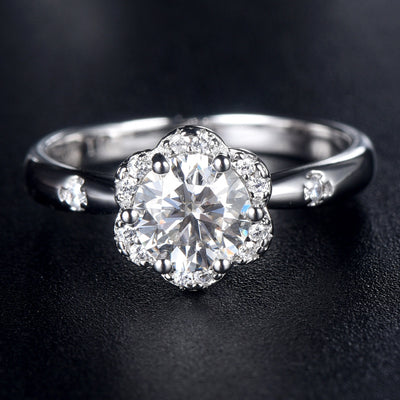 Anillo de Plata 925 Flor Diamante Roto Moissanita para Propuesta de Matrimonio - Image 9