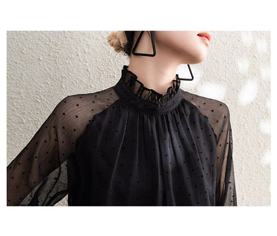 Blusa Larga de Gasa con Lunares para Mujer - Image 9