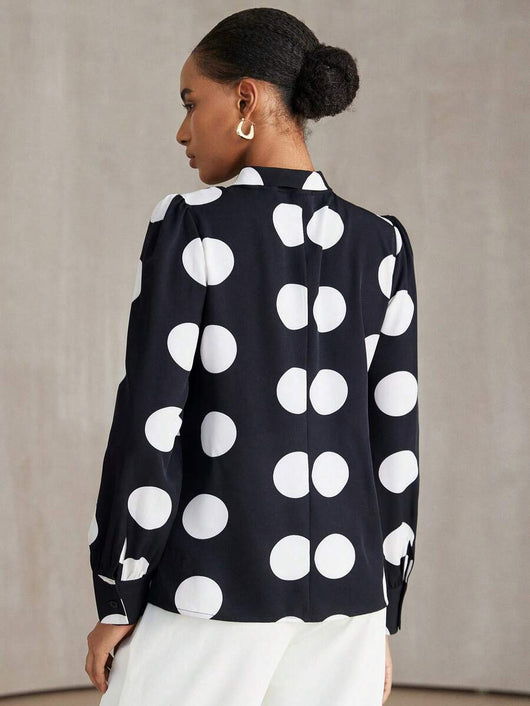 Blusa Retro de Lunares con Manga Larga Versátil - Image 8