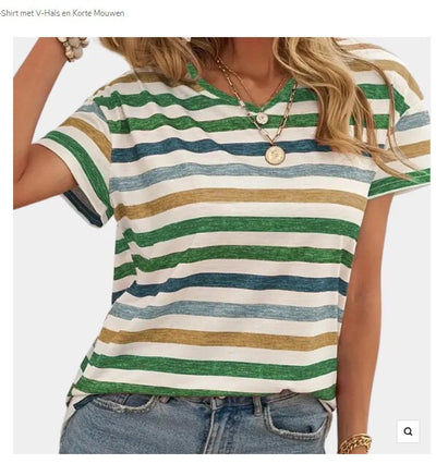 Blusa Casual a Rayas con Cuello en V y Manga Corta - Image 12